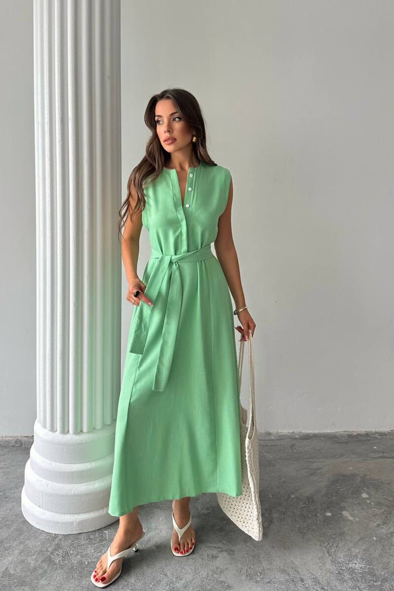ONE COLOR SLEEVELESS BELT DETAIL WOMAN DRESS MINT/MENTE - 3