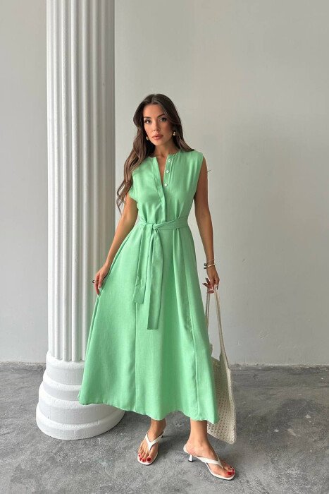 ONE COLOR SLEEVELESS BELT DETAIL WOMAN DRESS MINT/MENTE - 4