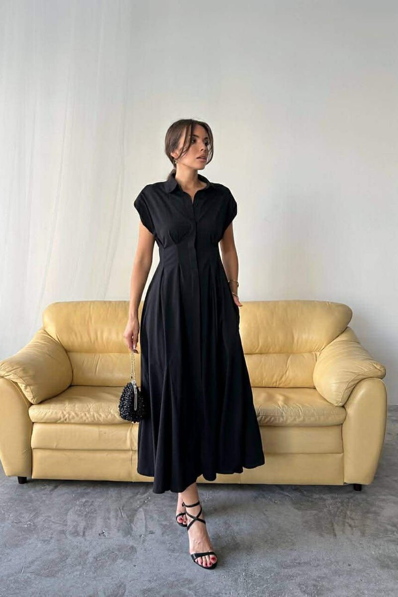 ONE COLOR SLEEVELESS BUTTONED WOMAN DRESS BLACK/ E ZEZE - 2
