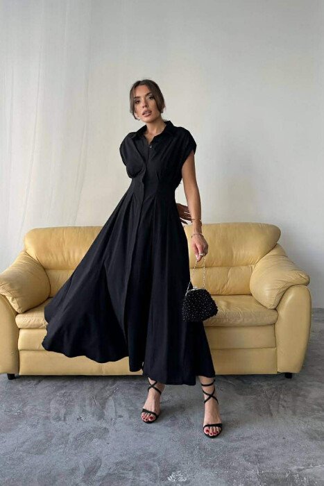 ONE COLOR SLEEVELESS BUTTONED WOMAN DRESS BLACK/ E ZEZE - 3