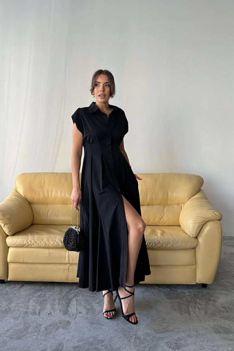 ONE COLOR SLEEVELESS BUTTONED WOMAN DRESS BLACK/ E ZEZE - 4