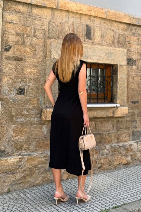 ONE COLOR SLEEVELESS GOLD BUTTONS WOMAN DRESS BLACK/ E ZEZE - 4