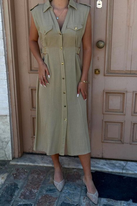 ONE COLOR SLEEVELESS GOLD BUTTONS WOMAN DRESS MINT/MENTE - 3