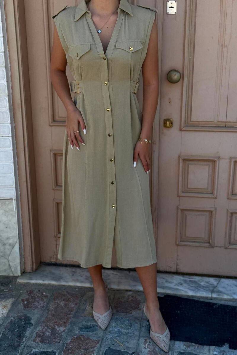 ONE COLOR SLEEVELESS GOLD BUTTONS WOMAN DRESS MINT/MENTE - 3