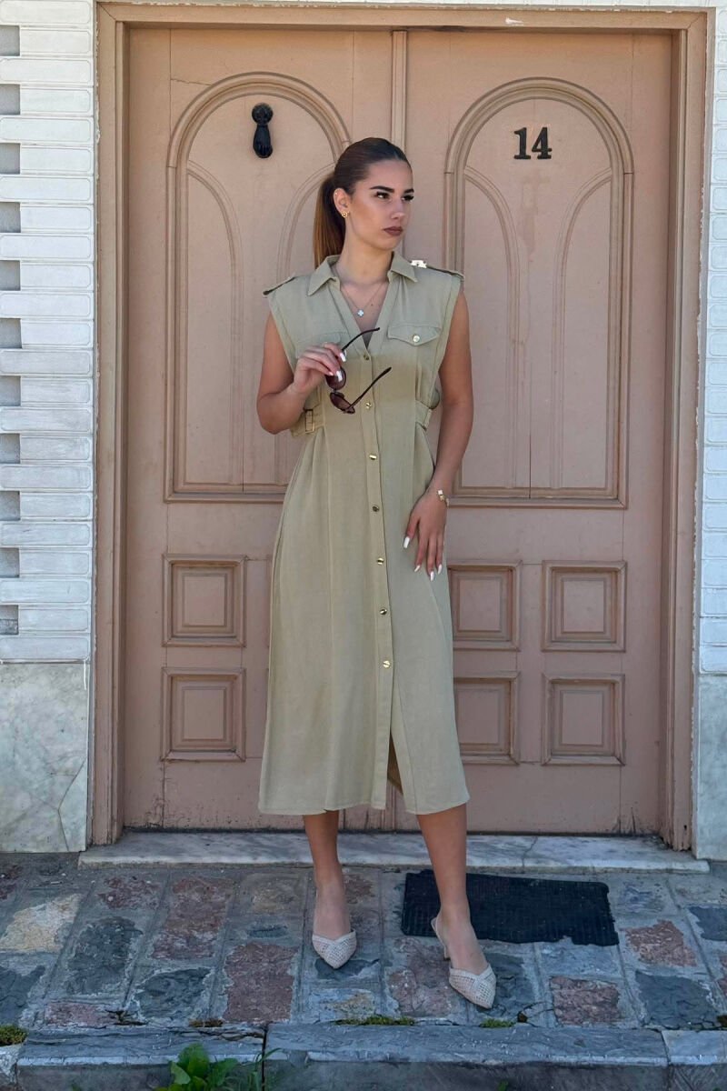 ONE COLOR SLEEVELESS GOLD BUTTONS WOMAN DRESS MINT/MENTE - 4
