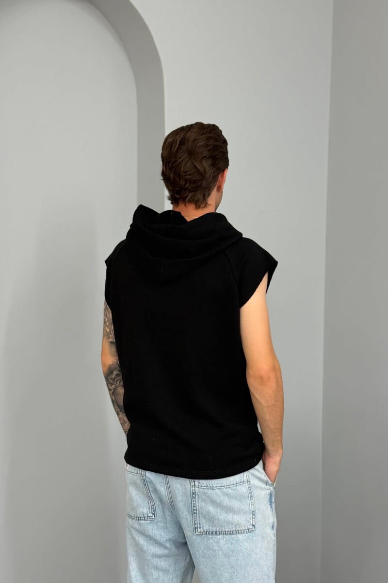ONE COLOR SLEEVELESS HOOD MEN T-SHIRT BLACK/ E ZEZE - 2