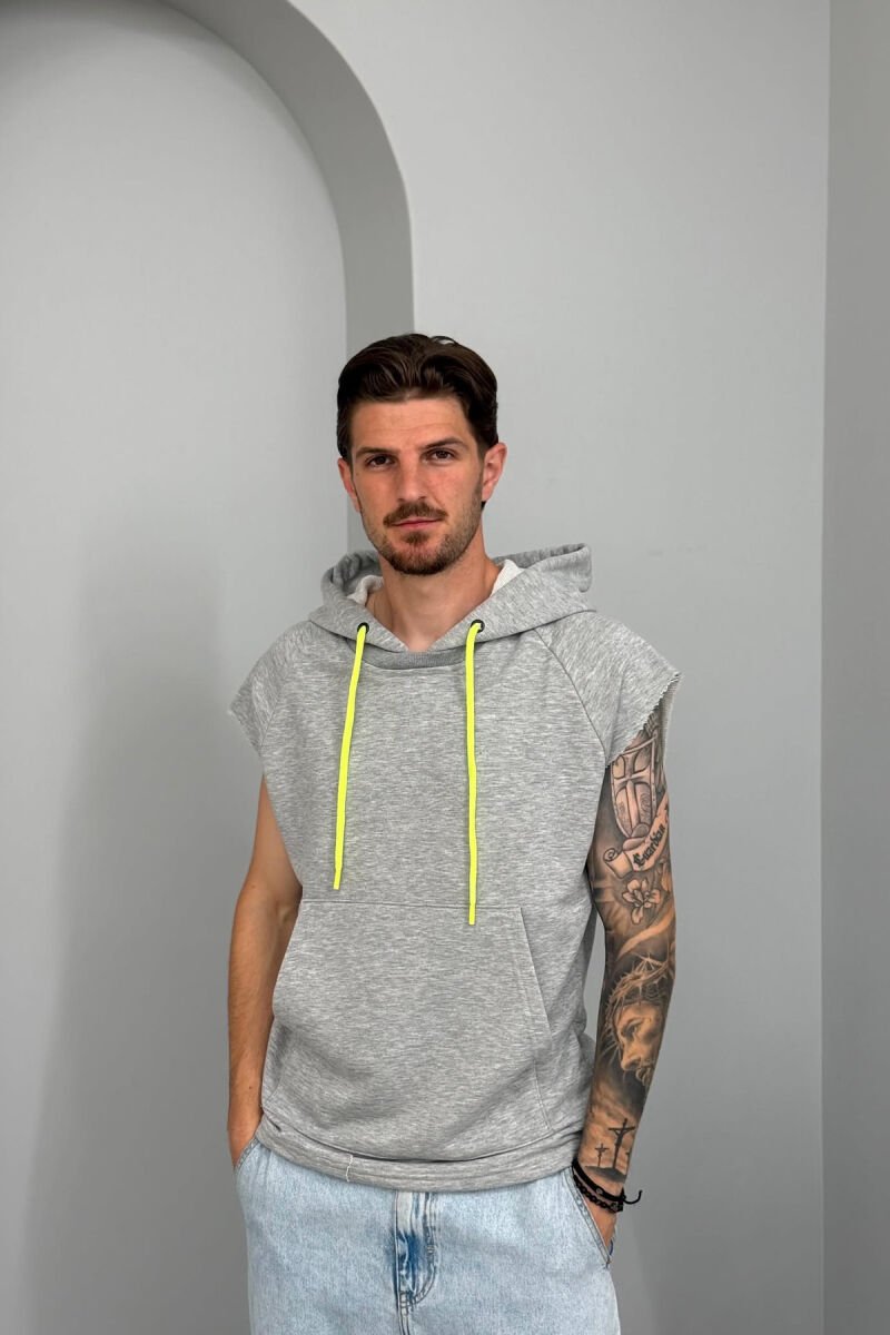 ONE COLOR SLEEVELESS HOOD MEN T-SHIRT LIGHT GREY/GZ - 1