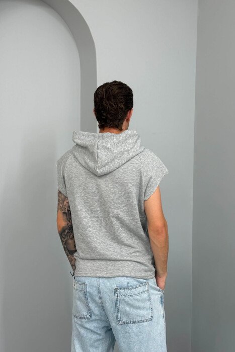 ONE COLOR SLEEVELESS HOOD MEN T-SHIRT LIGHT GREY/GZ - 2