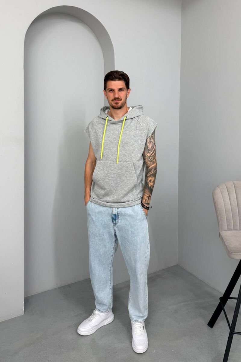 ONE COLOR SLEEVELESS HOOD MEN T-SHIRT LIGHT GREY/GZ - 3