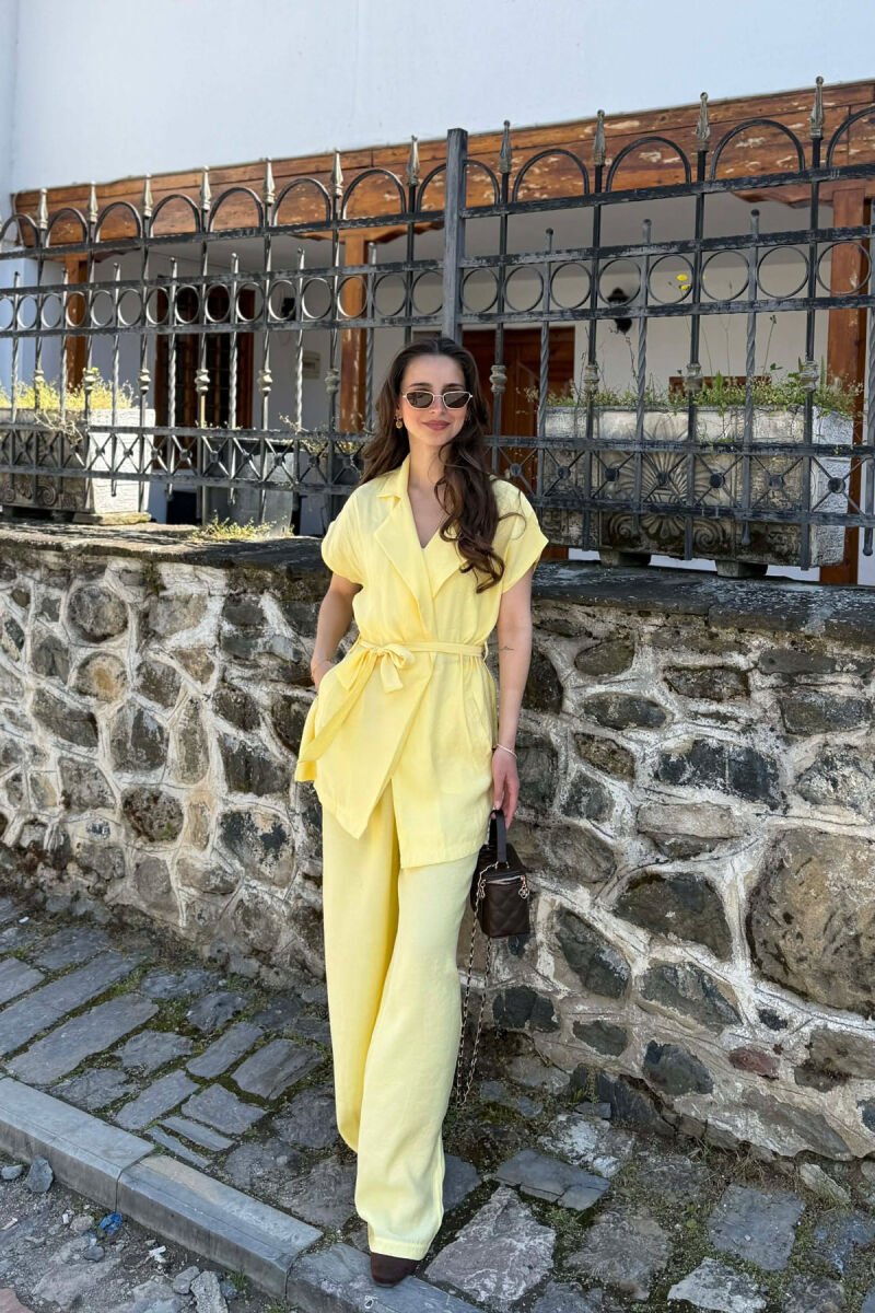 ONE COLOR SLEEVELESS LACING SHIRT+ TROUSERS WOMEN SET YELLOW/E VERDHE - 4