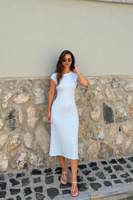 ONE COLOR SLEEVELESS LACING WAIST WOMAN DRESS LIGHTBLUE/BZ - KLAUDIO FASHION