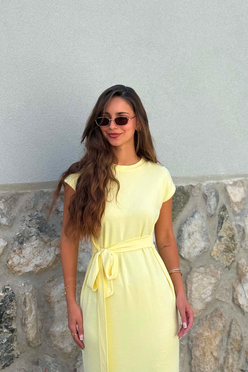 ONE COLOR SLEEVELESS LACING WAIST WOMAN DRESS YELLOW/E VERDHE - 3