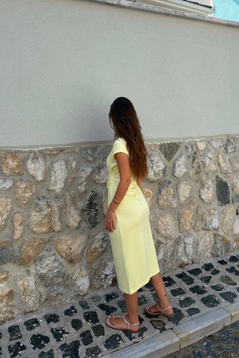ONE COLOR SLEEVELESS LACING WAIST WOMAN DRESS YELLOW/E VERDHE - 5