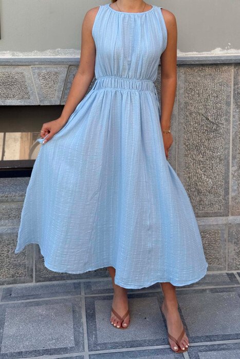ONE COLOR SLEEVELESS LONG WOMAN DRESS BABY BLUE/BLU BY - 4