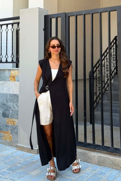 ONE COLOR SLEEVELESS LONG WOMAN DRESS BLACK/ E ZEZE - 5