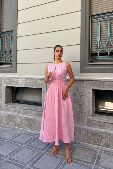 ONE COLOR SLEEVELESS LONG WOMAN DRESS PINK/ROZE 