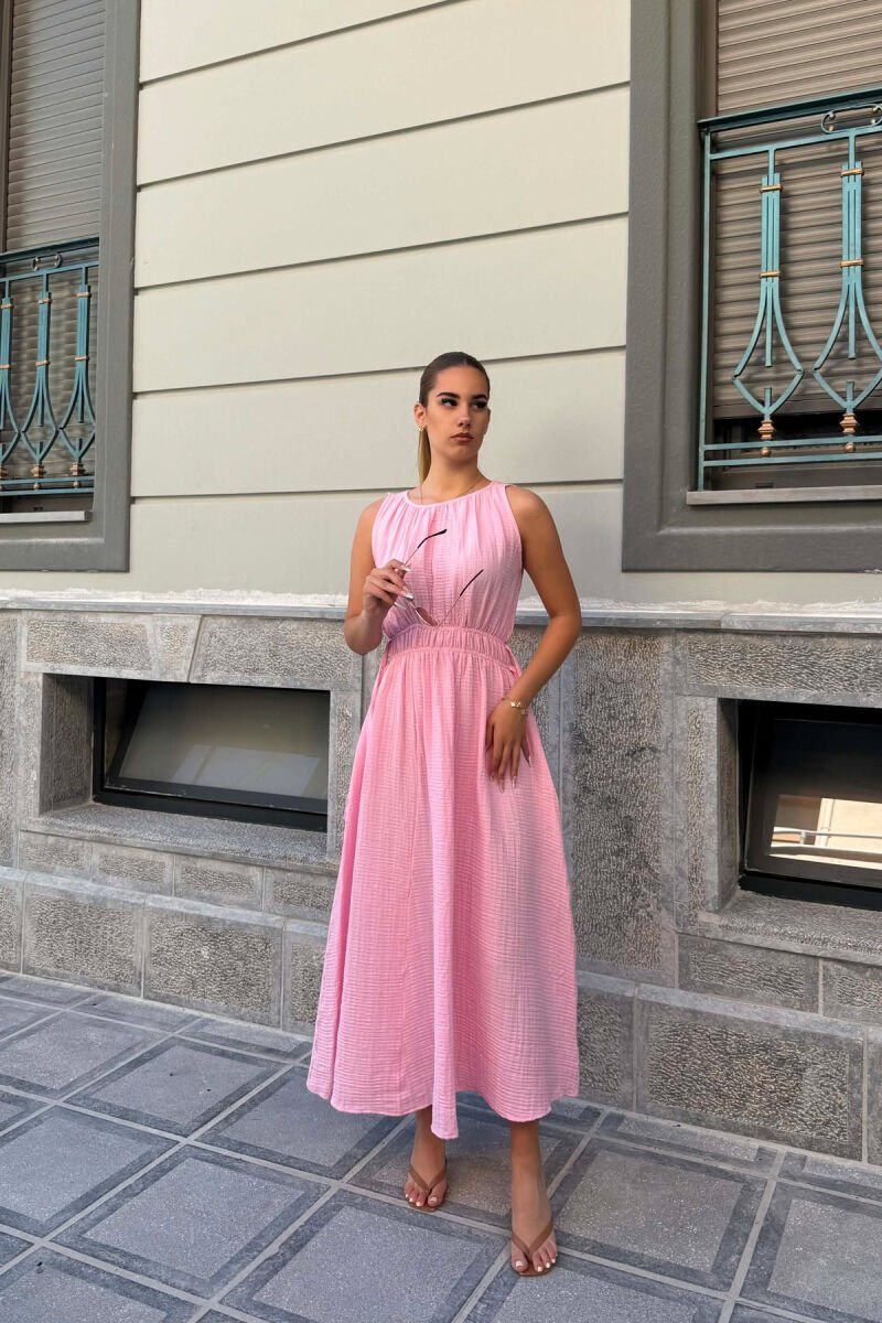 ONE COLOR SLEEVELESS LONG WOMAN DRESS PINK/ROZE - 1