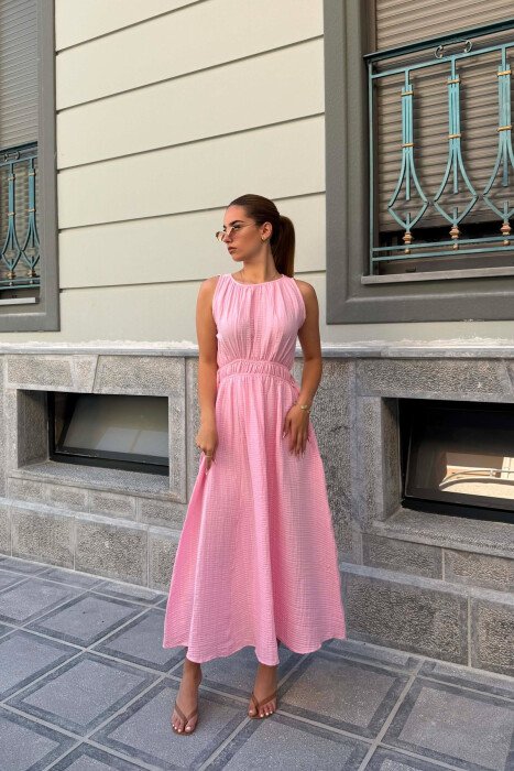 ONE COLOR SLEEVELESS LONG WOMAN DRESS PINK/ROZE - 2