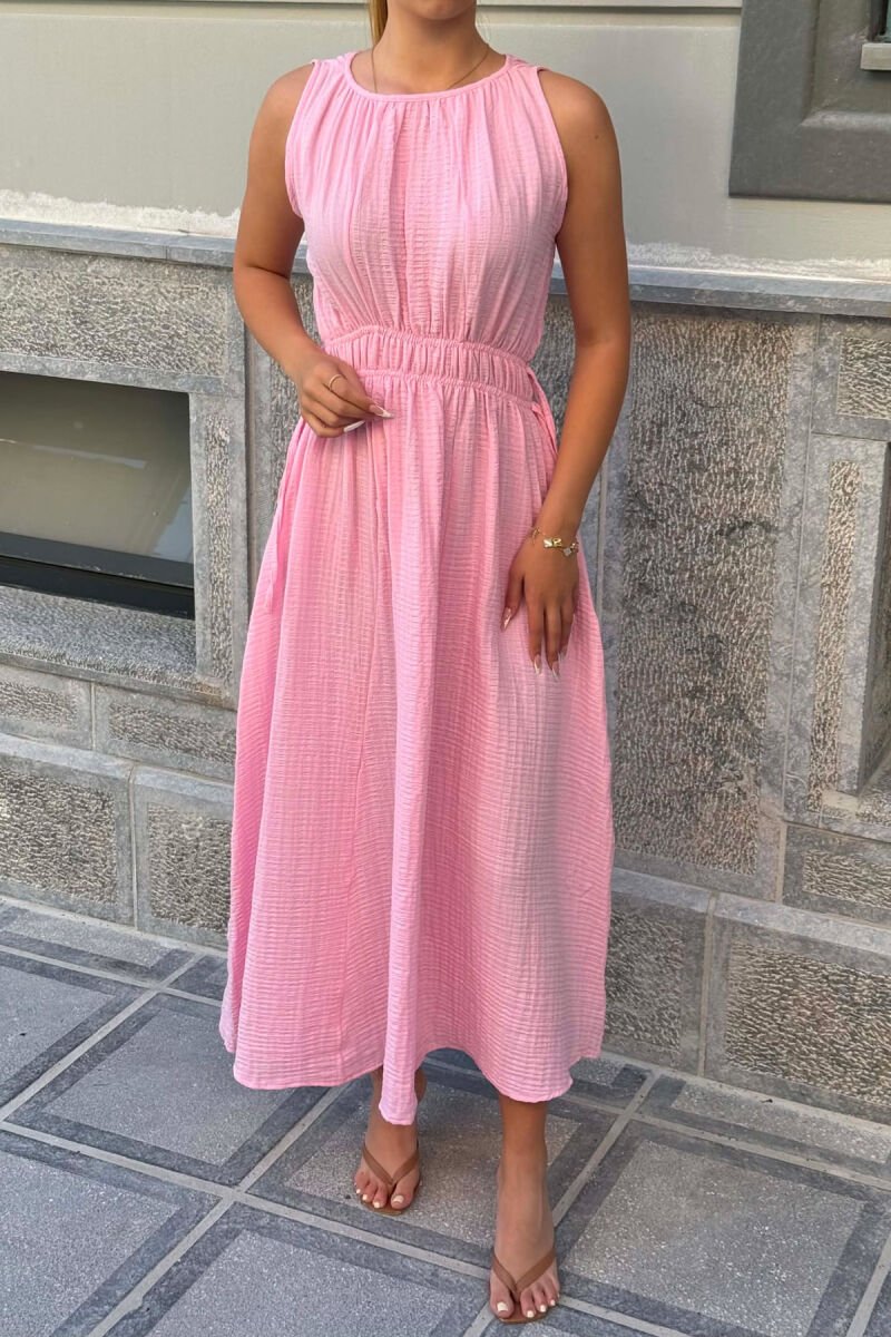 ONE COLOR SLEEVELESS LONG WOMAN DRESS PINK/ROZE - 3