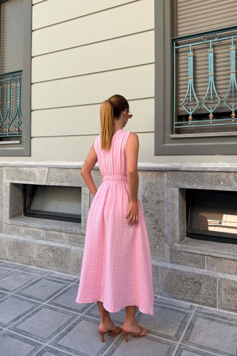 ONE COLOR SLEEVELESS LONG WOMAN DRESS PINK/ROZE - 4