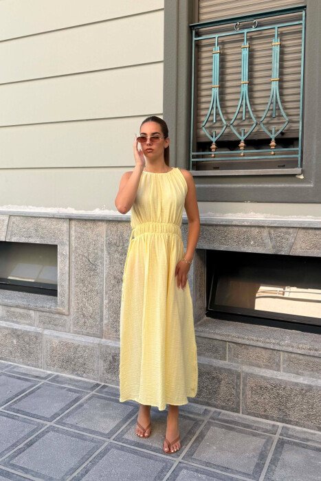 ONE COLOR SLEEVELESS LONG WOMAN DRESS YELLOW/E VERDHE - 1