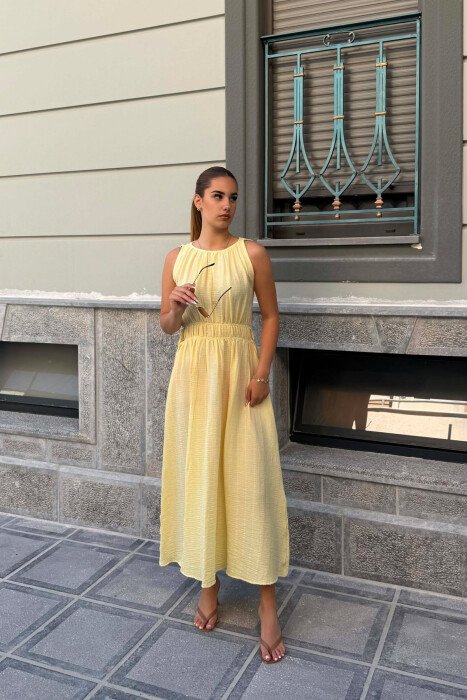 ONE COLOR SLEEVELESS LONG WOMAN DRESS YELLOW/E VERDHE - 5