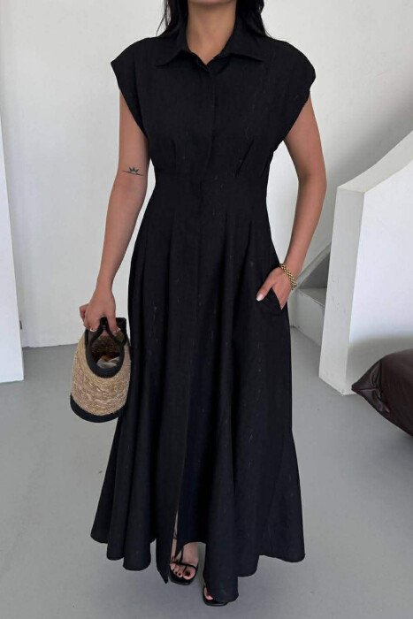 ONE COLOR SLEEVELESS LONG WOMEN DRESS BLACK/ E ZEZE - KLAUDIO FASHION