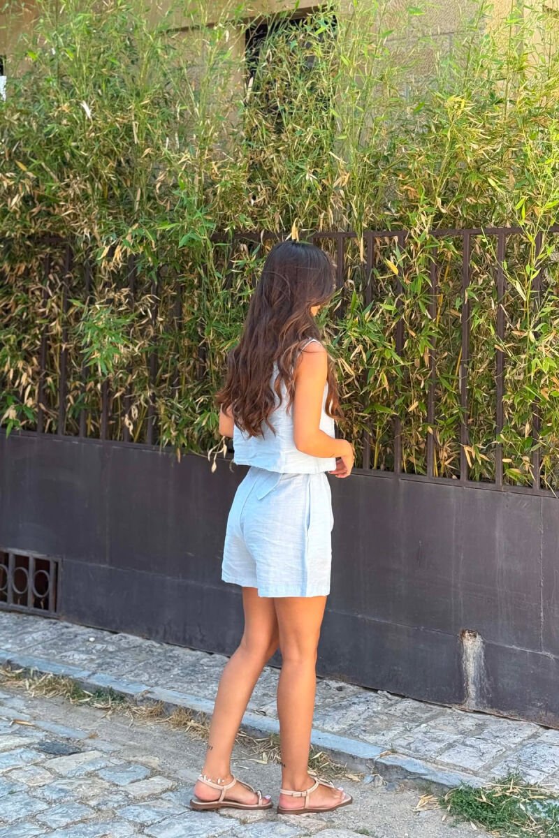 ONE COLOR SLEEVELESS SHIRT+ SHORTS WOMEN SET LIGHTBLUE/BZ - 2
