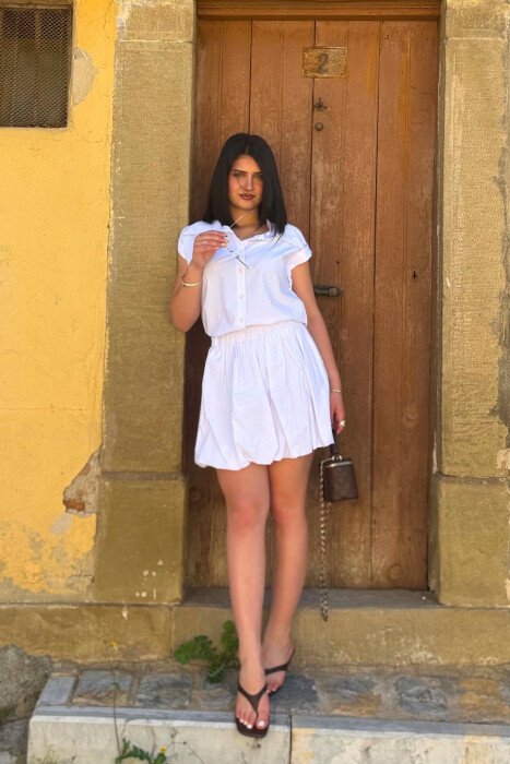 ONE COLOR SLEEVELESS SHIRT + SKORTS WOMAN SET WHITE-E BARDHE 