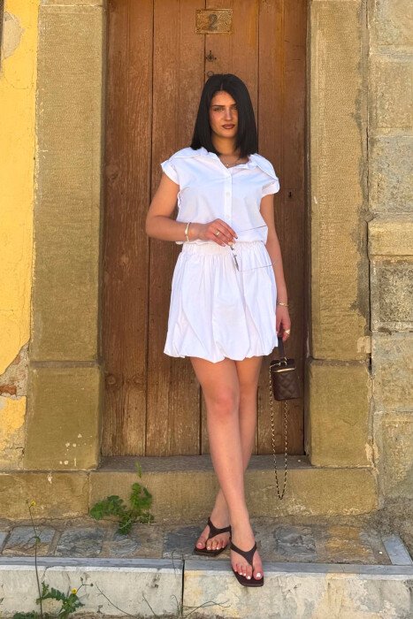 ONE COLOR SLEEVELESS SHIRT + SKORTS WOMAN SET WHITE-E BARDHE - 5