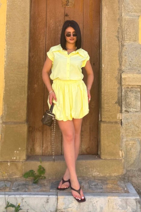 ONE COLOR SLEEVELESS SHIRT + SKORTS WOMAN SET YELLOW/E VERDHE - 2