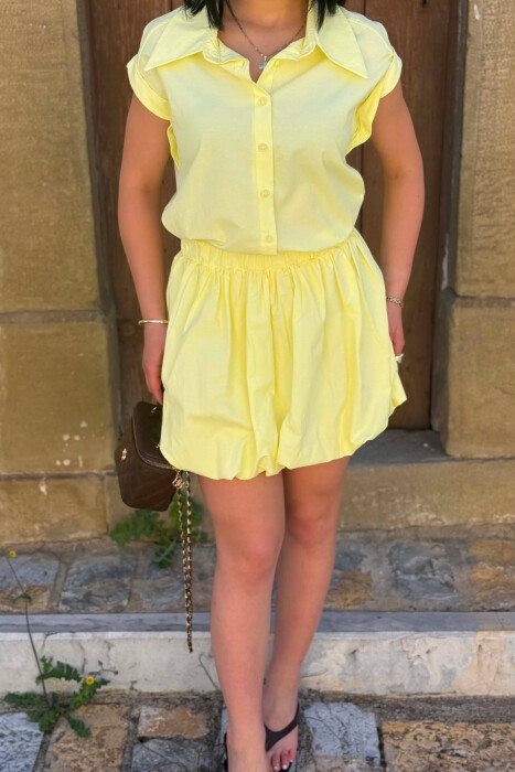 ONE COLOR SLEEVELESS SHIRT + SKORTS WOMAN SET YELLOW/E VERDHE - 4