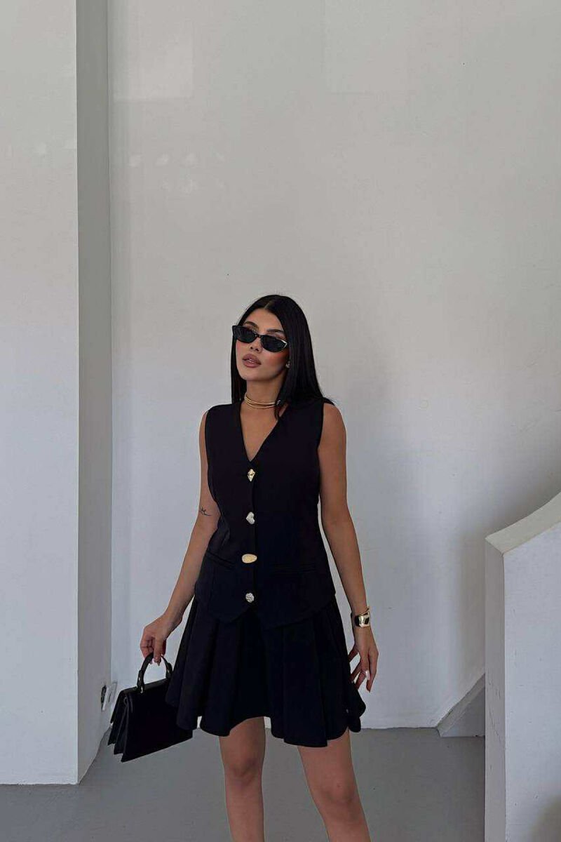 ONE COLOR SLEEVELESS SHORT WOMEN DRESS BLACK/ E ZEZE - 2