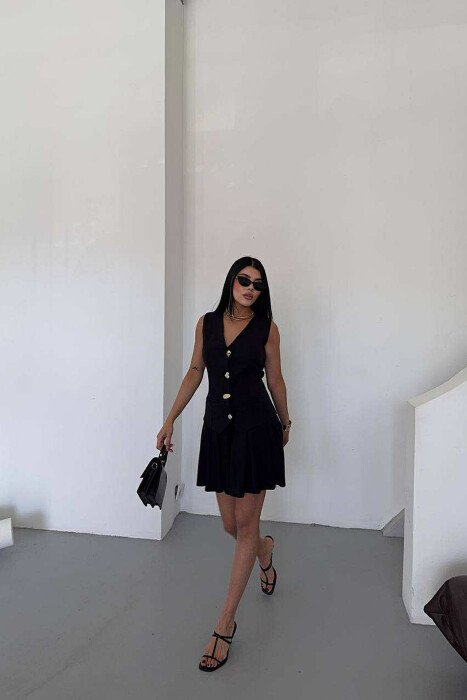ONE COLOR SLEEVELESS SHORT WOMEN DRESS BLACK/ E ZEZE - 4