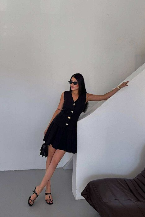 ONE COLOR SLEEVELESS SHORT WOMEN DRESS BLACK/ E ZEZE - 6