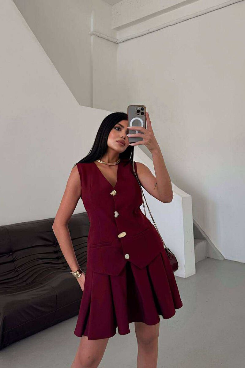 ONE COLOR SLEEVELESS SHORT WOMEN DRESS BURGUNDY/VISHNJE - 1