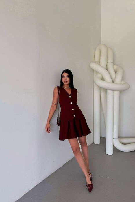 ONE COLOR SLEEVELESS SHORT WOMEN DRESS BURGUNDY/VISHNJE - 3