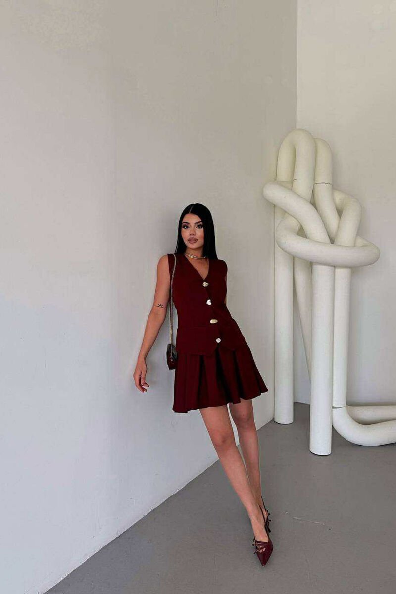 ONE COLOR SLEEVELESS SHORT WOMEN DRESS BURGUNDY/VISHNJE - 3
