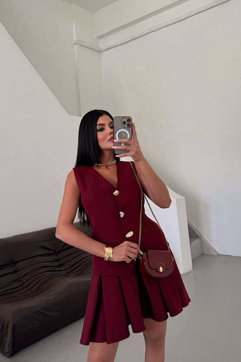 ONE COLOR SLEEVELESS SHORT WOMEN DRESS BURGUNDY/VISHNJE - 4