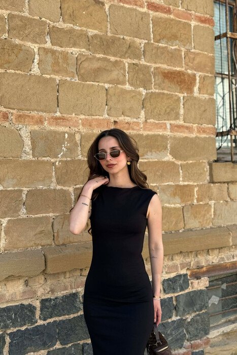 ONE COLOR SLEEVELESS WOMAN DRESS BLACK/ E ZEZE - 3