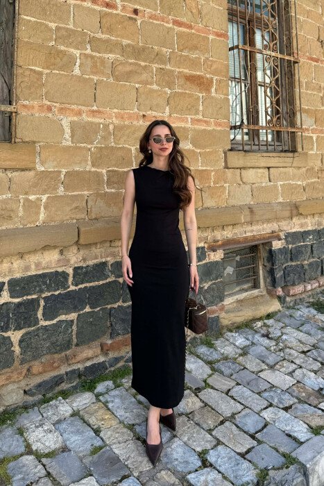 ONE COLOR SLEEVELESS WOMAN DRESS BLACK/ E ZEZE - 4