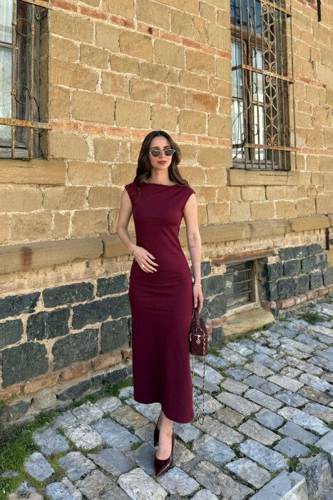 ONE COLOR SLEEVELESS WOMAN DRESS BURGUNDY/VISHNJE - KLAUDIO FASHION