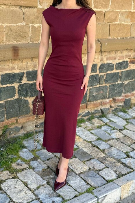 ONE COLOR SLEEVELESS WOMAN DRESS BURGUNDY/VISHNJE - 3