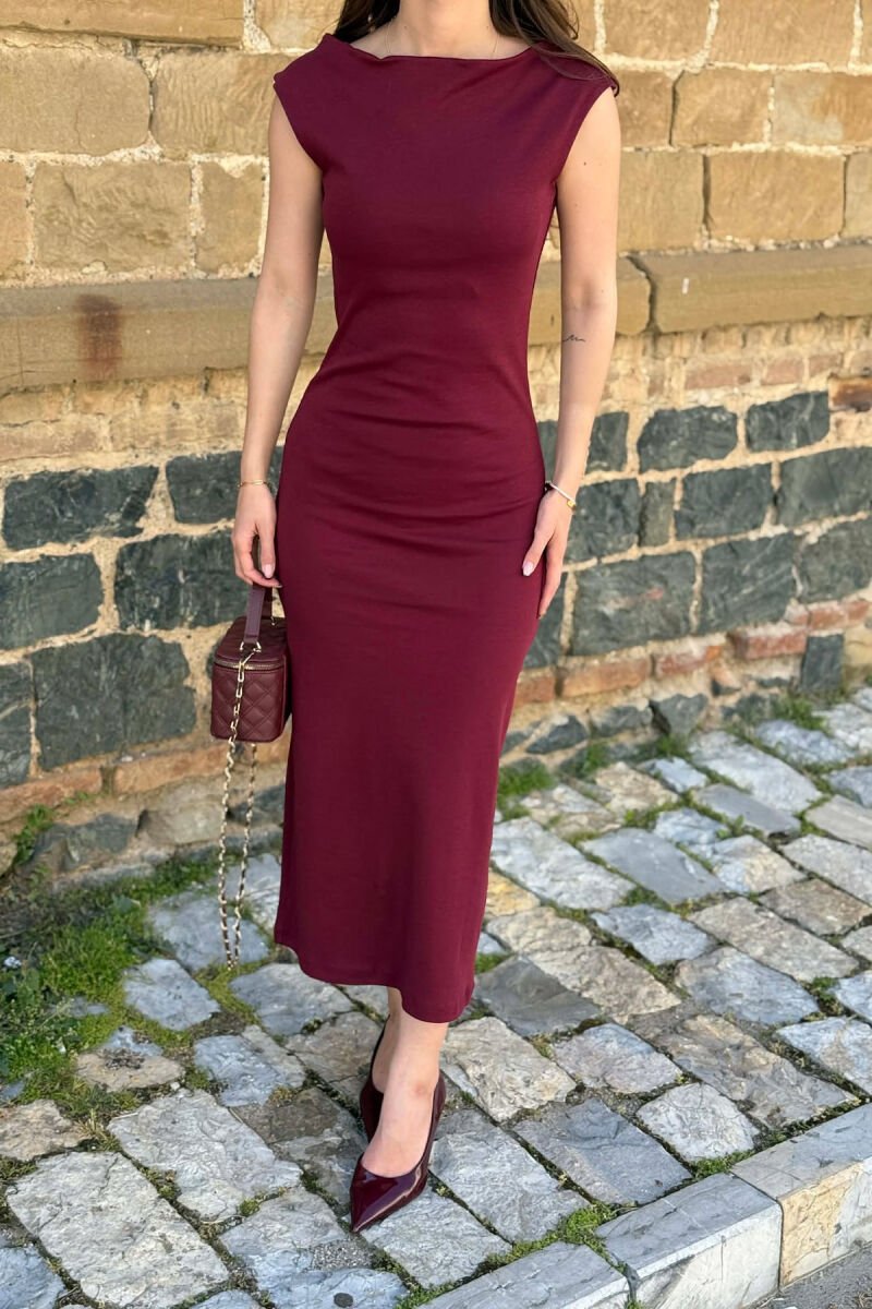 ONE COLOR SLEEVELESS WOMAN DRESS BURGUNDY/VISHNJE - 3