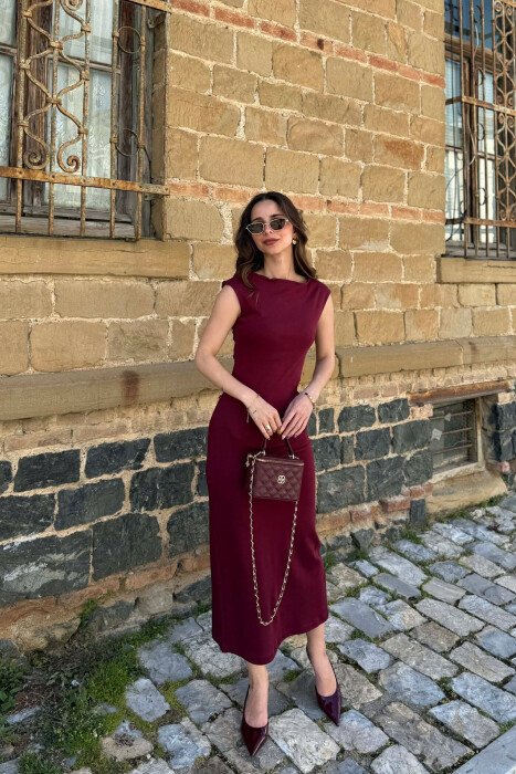 ONE COLOR SLEEVELESS WOMAN DRESS BURGUNDY/VISHNJE - 4