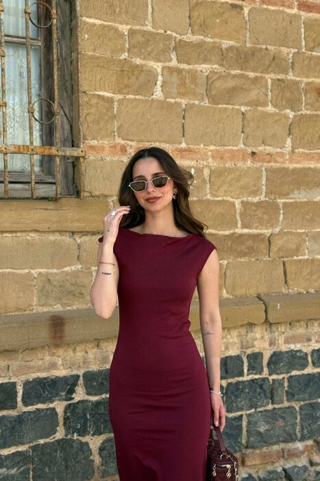 ONE COLOR SLEEVELESS WOMAN DRESS BURGUNDY/VISHNJE - 5