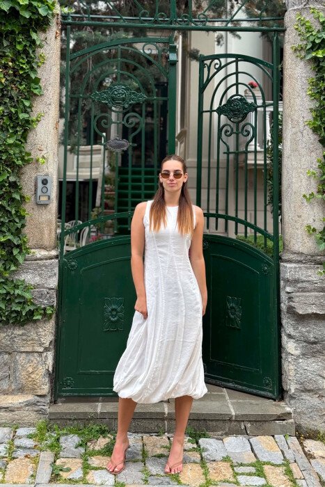 ONE COLOR SLEEVELESS WOMAN DRESS CREAM/KREM - KLAUDIO FASHION