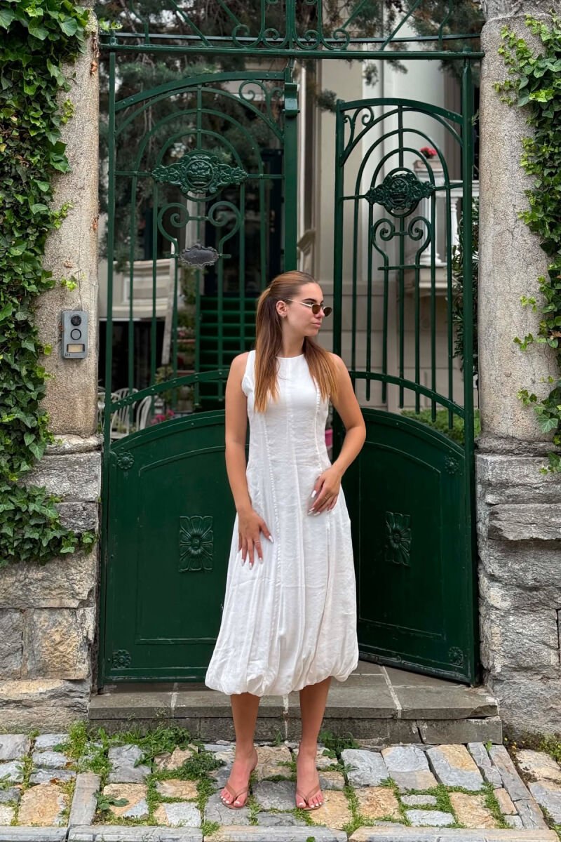 ONE COLOR SLEEVELESS WOMAN DRESS CREAM/KREM - 4