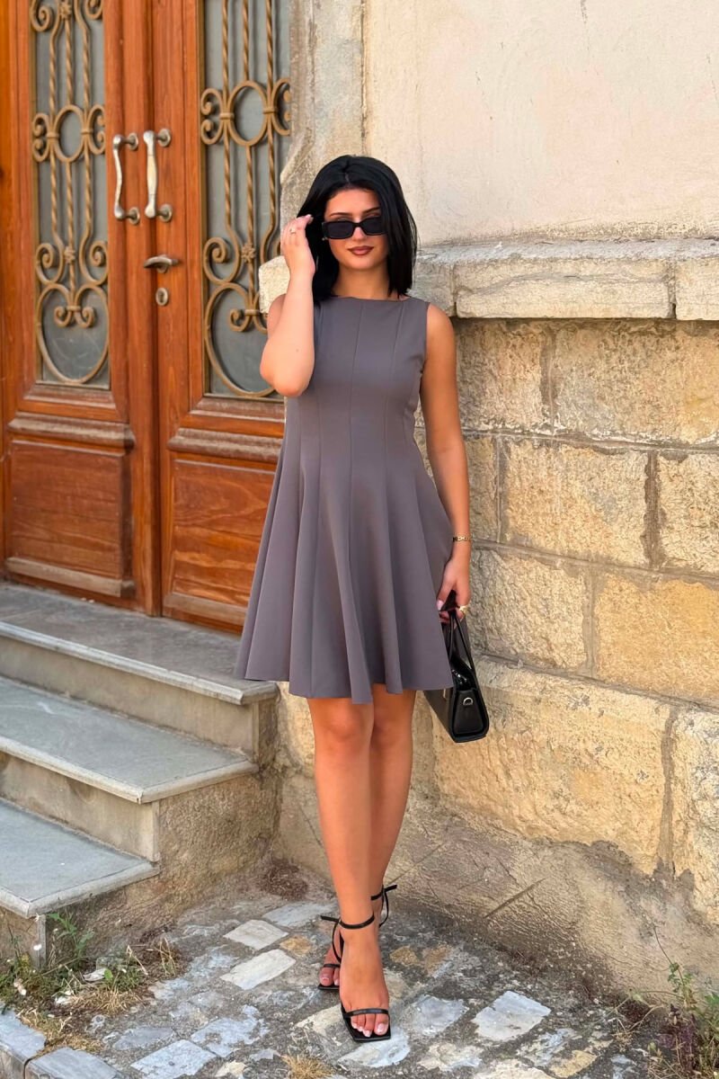 ONE COLOR SLEEVELESS WOMAN DRESS GREY/GRI - 1