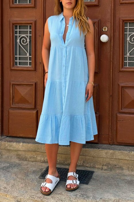 ONE COLOR SLEEVELESS WOMAN DRESS LIGHTBLUE/BZ - 2